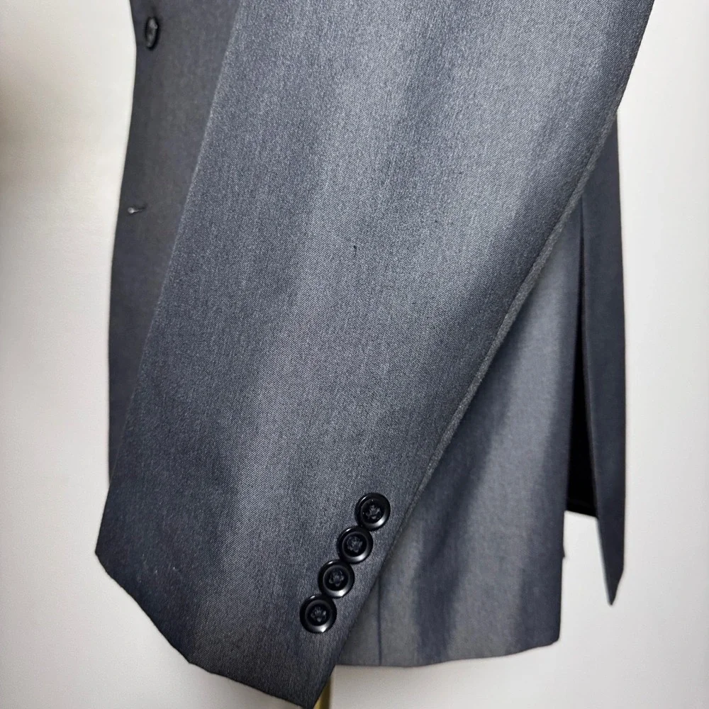 Perry Ellis‎ Portfolio Suit Mens 42R 35x30 Charcoal Gray Solid Slim Fit 2-Button